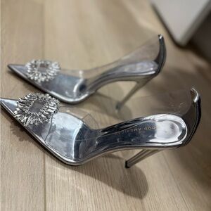 Good American Metallic Silver Heels
